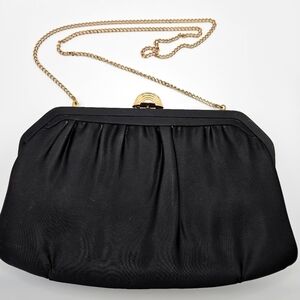 VINTAGE Mardone Black Convertible Clutch Bag Flip Mirror Inside 1940s